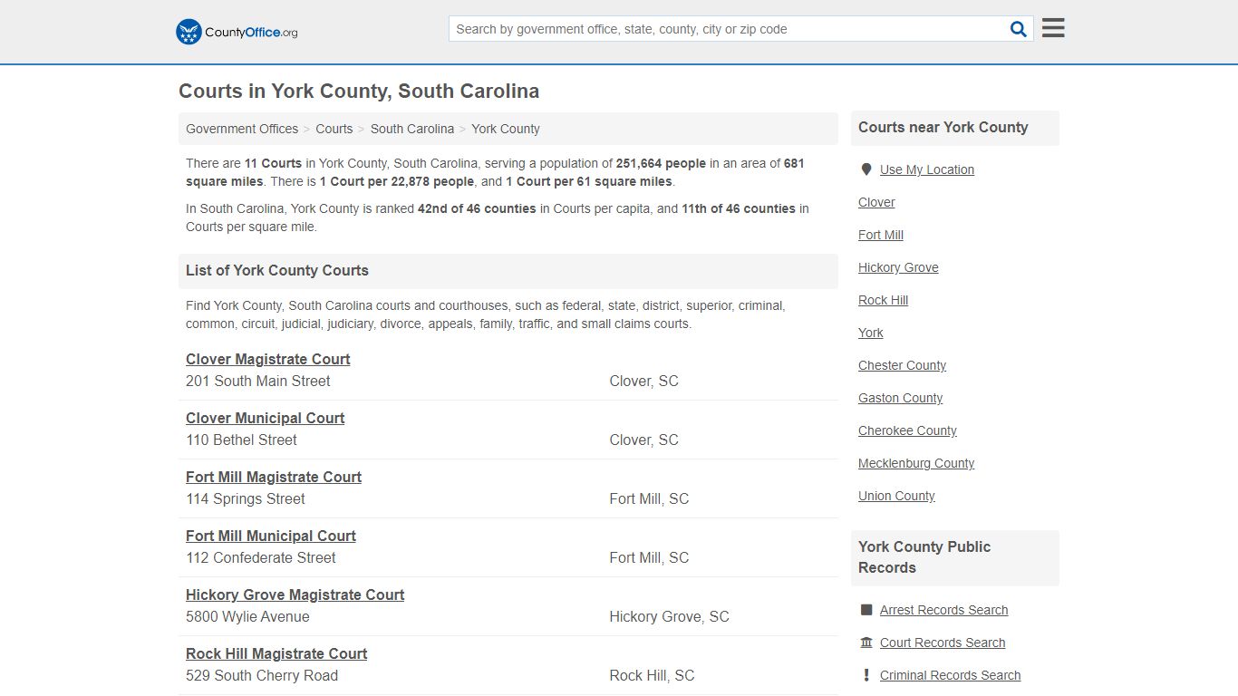 Courts - York County, SC (Court Records & Calendars)